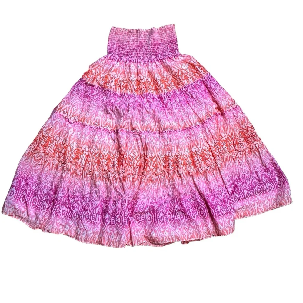 Ralph Lauren LRL Pink And Orange Tiered Ruffle Skirt XS Lined Flowy Cotton READ